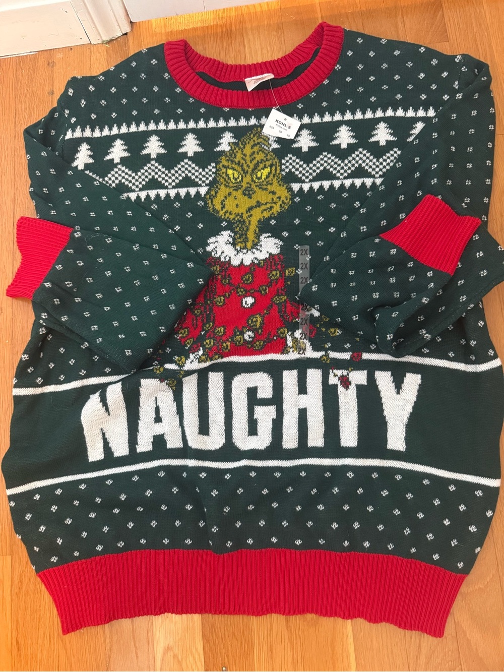 NWT Green & Red 'Naughty' Grinch Crewneck Sweater
